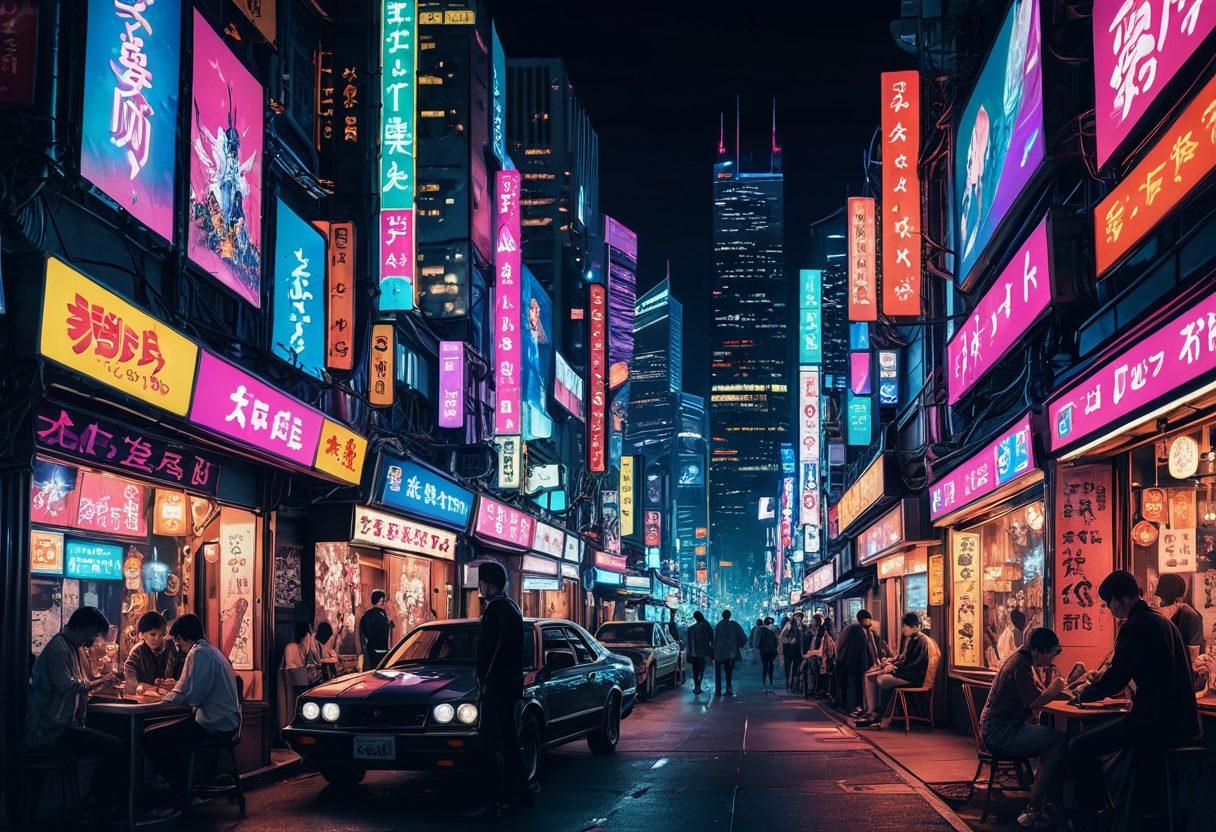 A visually striking collage depicting various artistic styles of hentai characters intertwined with elements representing adult entertainment culture, such as neon lights, a Japanese cityscape at night, and manga panels. The characters should be expressive, showcasing a mix of playful and provocative postures, while the background exudes a sense of nightlife and mystery. Colorful, engaging, and bold designs to evoke curiosity and fascination. super-realistic. vibrant colors. cyberpunk.